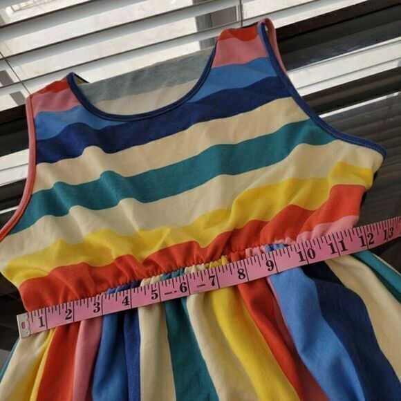 3 / $30 Bombom USA Dress Large Blue Stripe Colorful Knit Elastic Waist - Picture 8 of 9